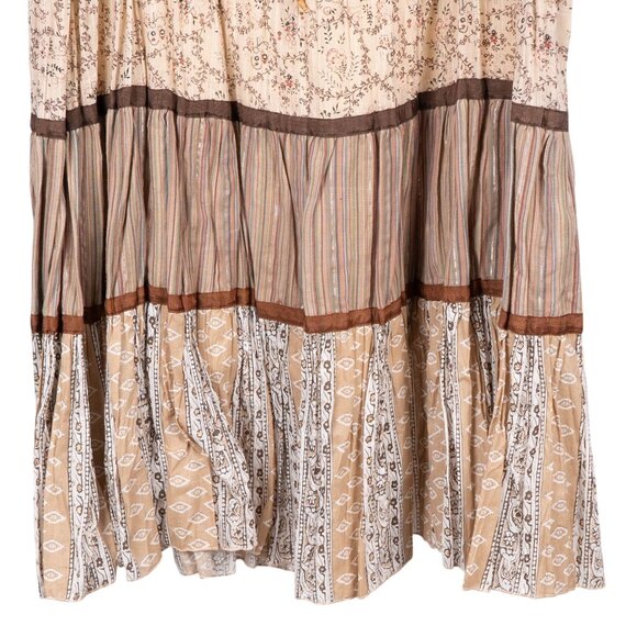 Billa Boho Maxi Skirt XL Womens Drawstring Waist Striped Floral Patchwork Brown - Picture 4 of 6